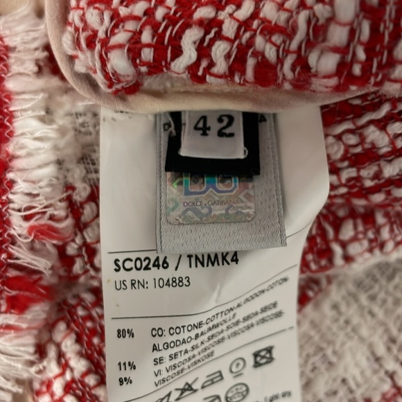 D&G Dolce Gabbana Red White Strip Tweed Evening Jacket Short Sleeve Sparkle - Picture 8 of 10